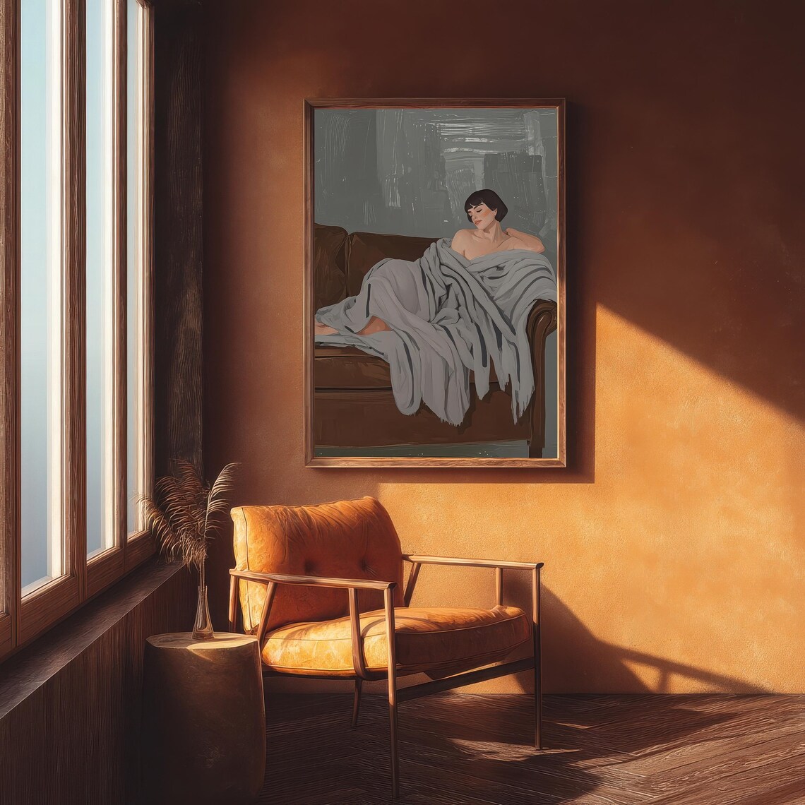 Minimalist Reclining Woman On Couch Portrait - Image 4