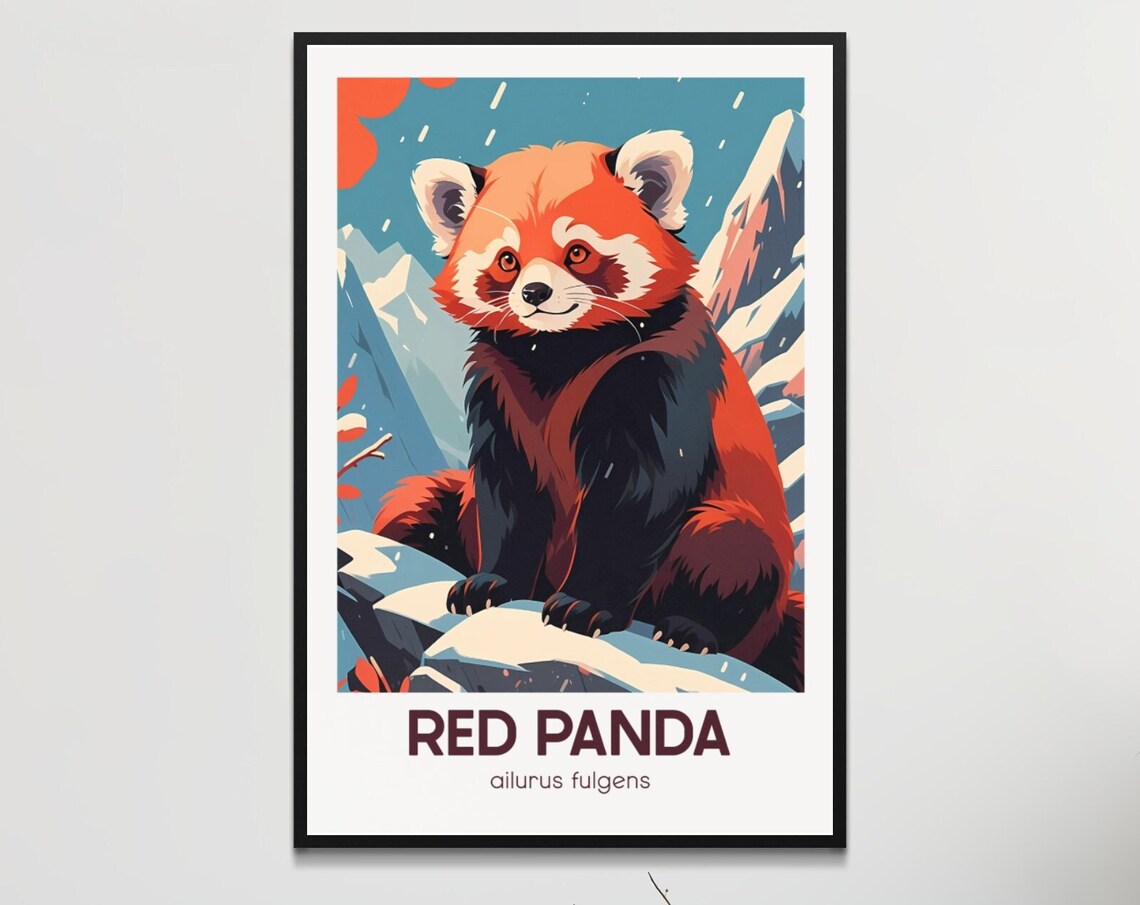 Red Panda Mountain Sunset Close Up Wildlife Art Portrait Poster