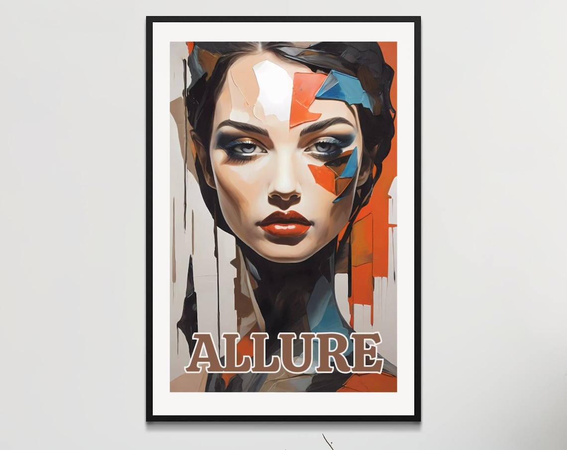 Allure Abstract Female Portrait in Orange and Blue Geometric Poster
