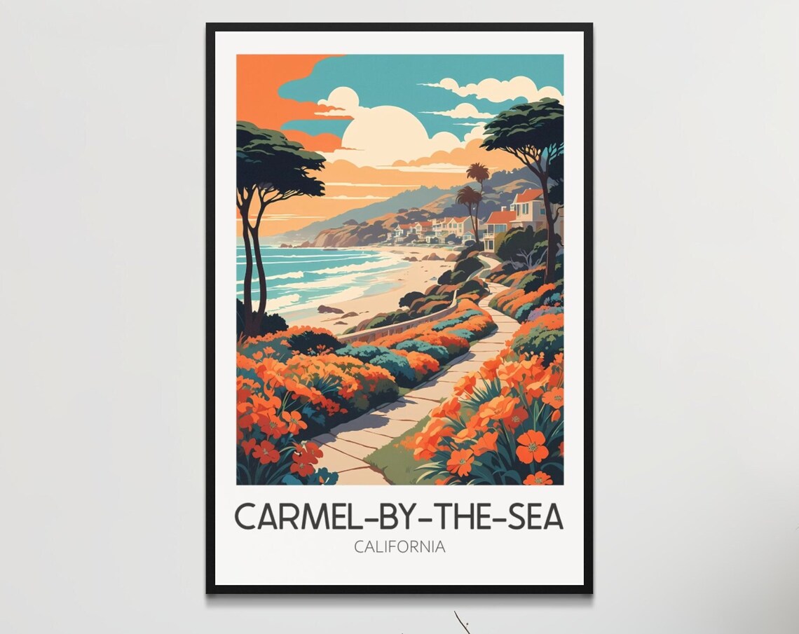 Charming Carmel-by-the-Sea California Coast Vintage Travel Poster
