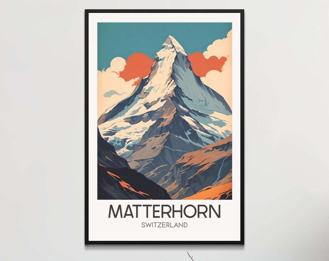 Matterhorn Switzerland Alpine Peak Retro Mountain Travel Poster