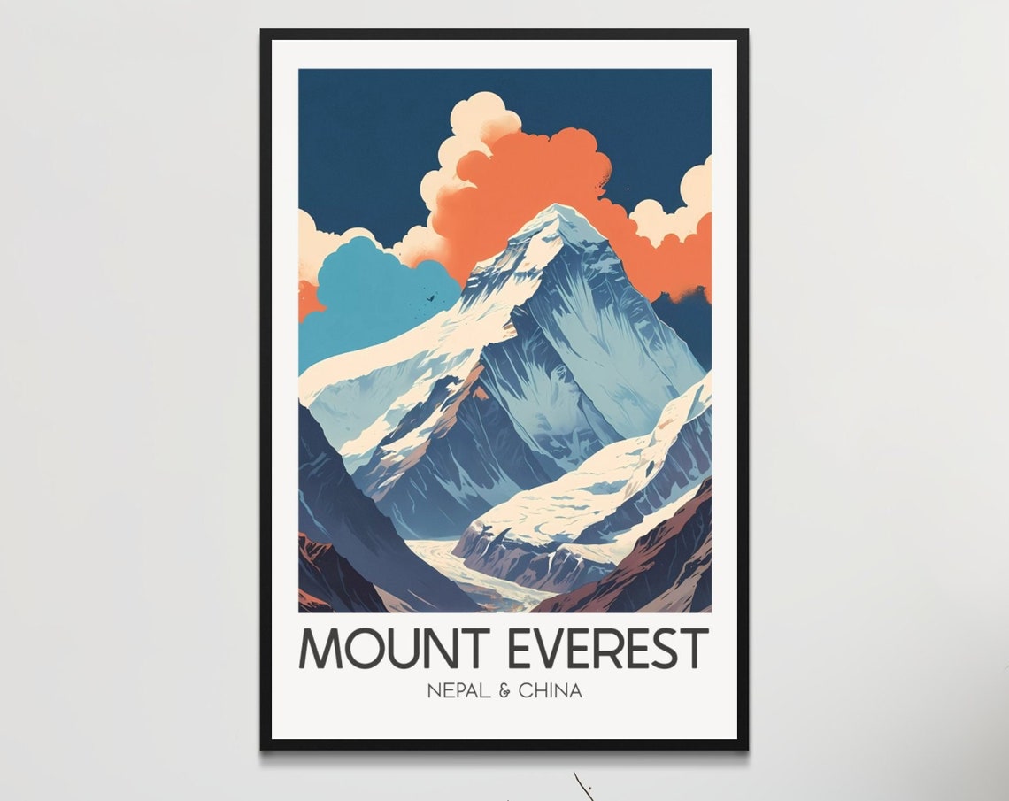 Mount Everest Night Sky Retro Mountain Illustration Travel Poster