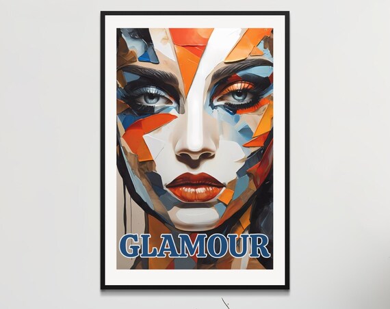 Glamour Abstract Female Face Geometric Colorful Modern Art Poster