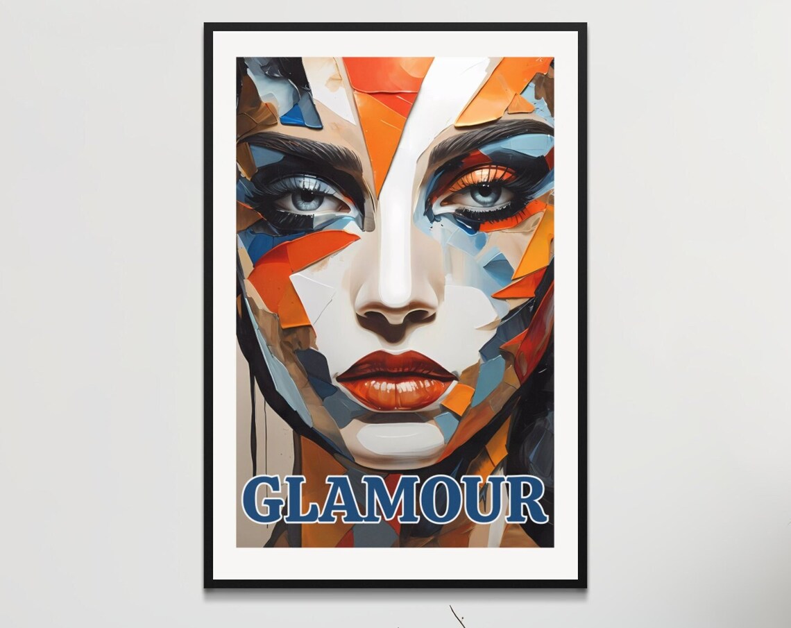 Glamour Abstract Female Face Geometric Colorful Modern Art Poster