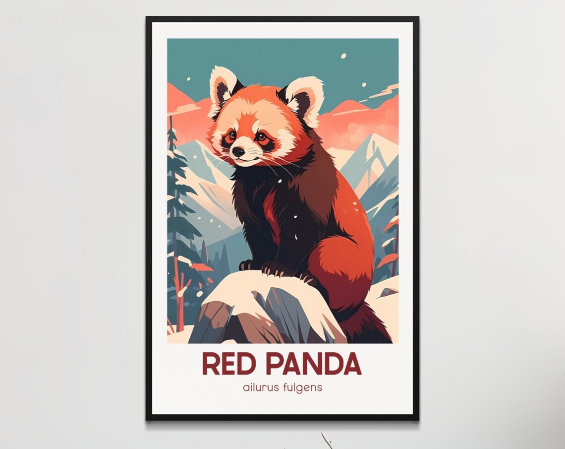 Vintage Red Panda Poster, Mid-Century Animal Print