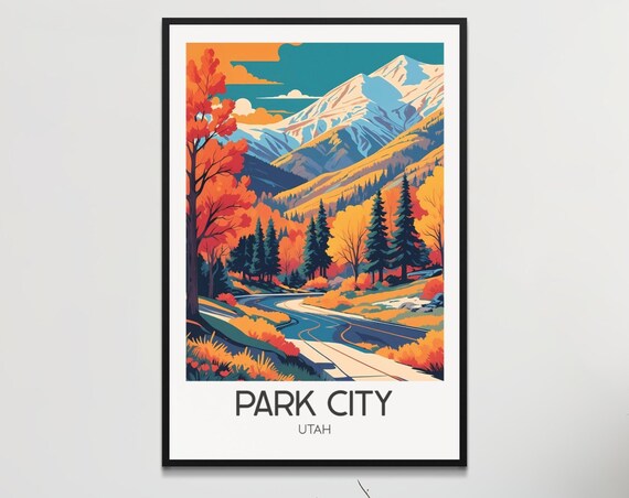 Park City Utah Autumn Mountain Road Retro Ski Town Travel Poster