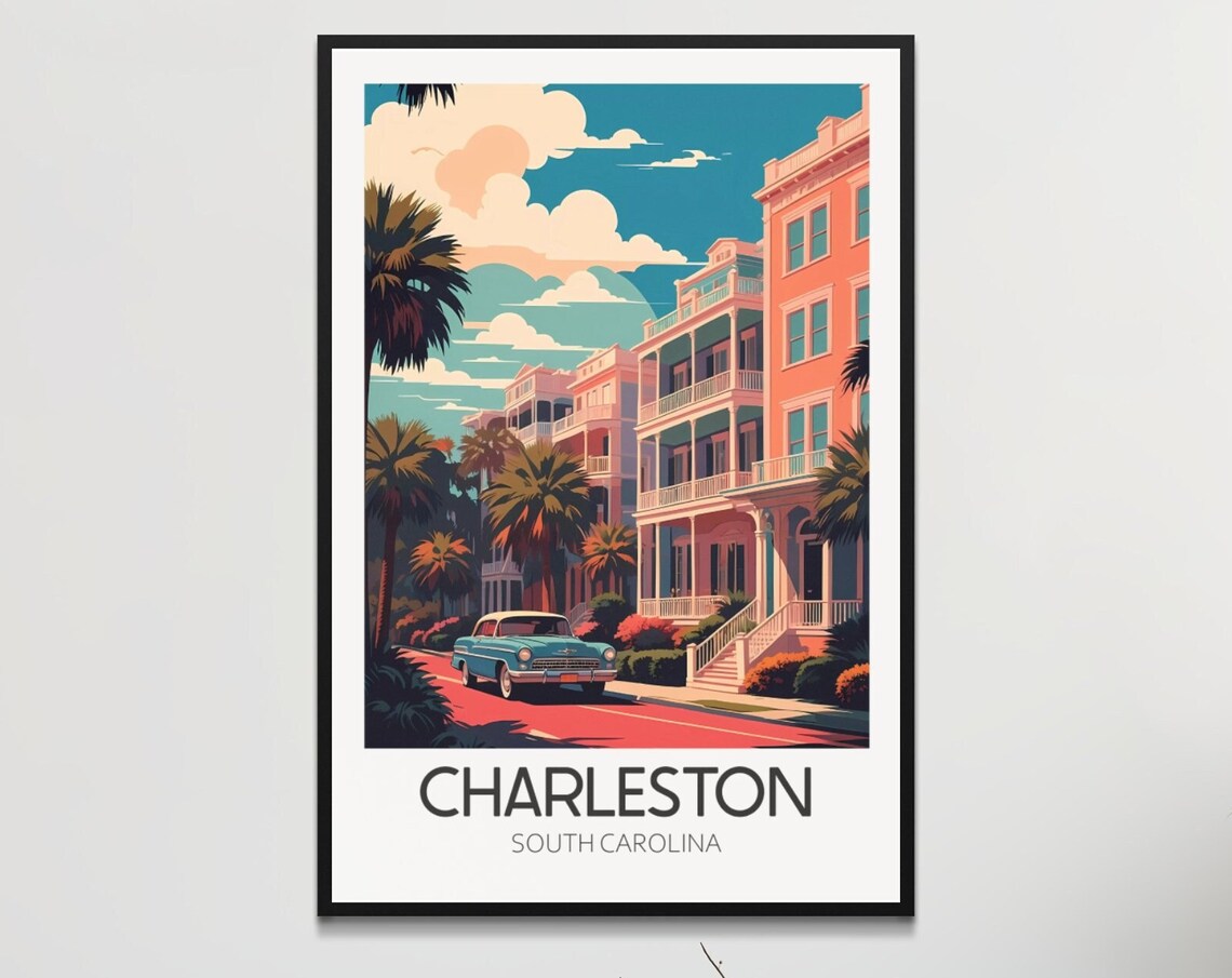 Vintage Charleston South Carolina Travel Poster, Cityscape