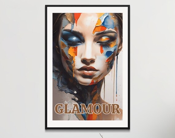 Personalized Glamour Abstract Wall Art Modern Custom Stylish Home Decor Poster Bold Colors Face Print Contemporary Artwork