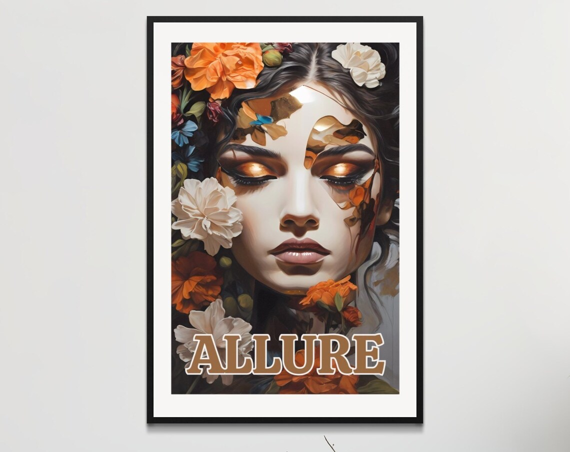 Luxurious Allure Golden Floral Beauty Portrait Art Poster Gilded