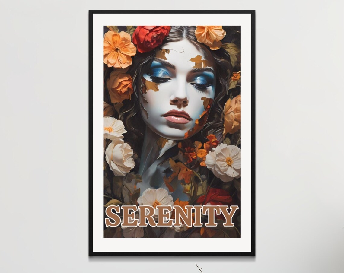Serenity Floral Woman Portrait Botanical Elegant Modern Art Poster