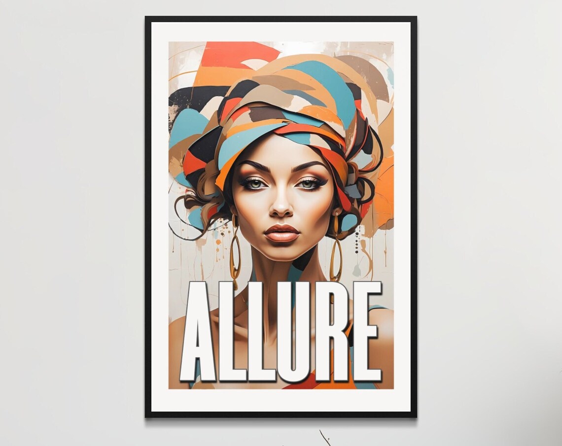 Confident Allure Colorful Headwrap Woman Portrait Art Poster