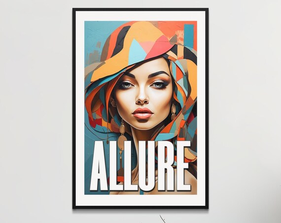 Allure Woman in Colorful Geometric Headscarf Bold Fashion Poster