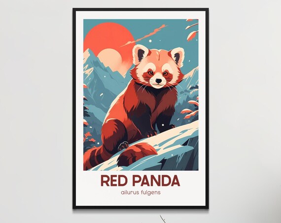 Vintage Red Panda Travel Poster Retro Inspired Wall Art Wildlife Home And Office Decor Nature Lover Ailurus Fulgens