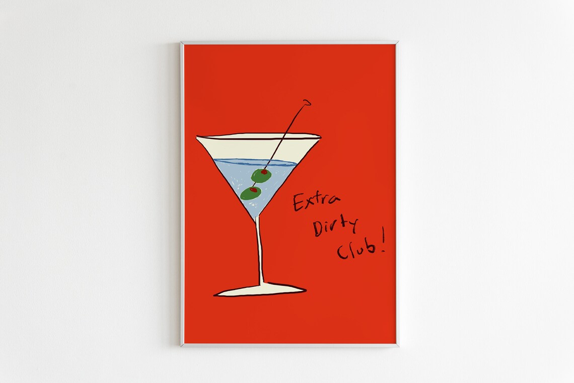 Kitchen Wall Art Red And Blue Cocktail Art Print - Image 3