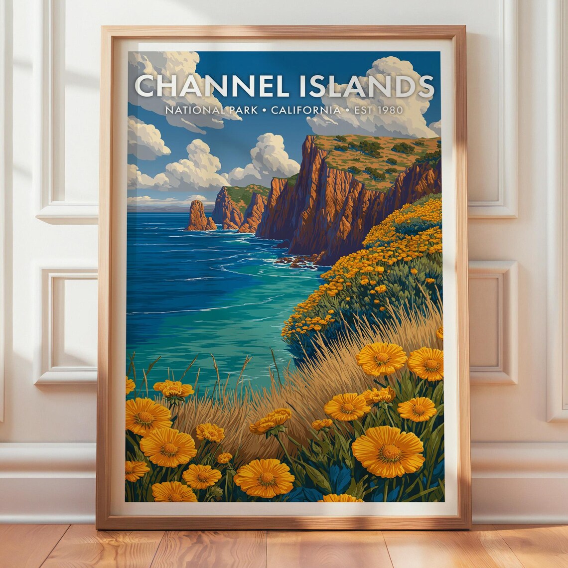Channel Islands National Park California Cliffs And Wildflowers Poster