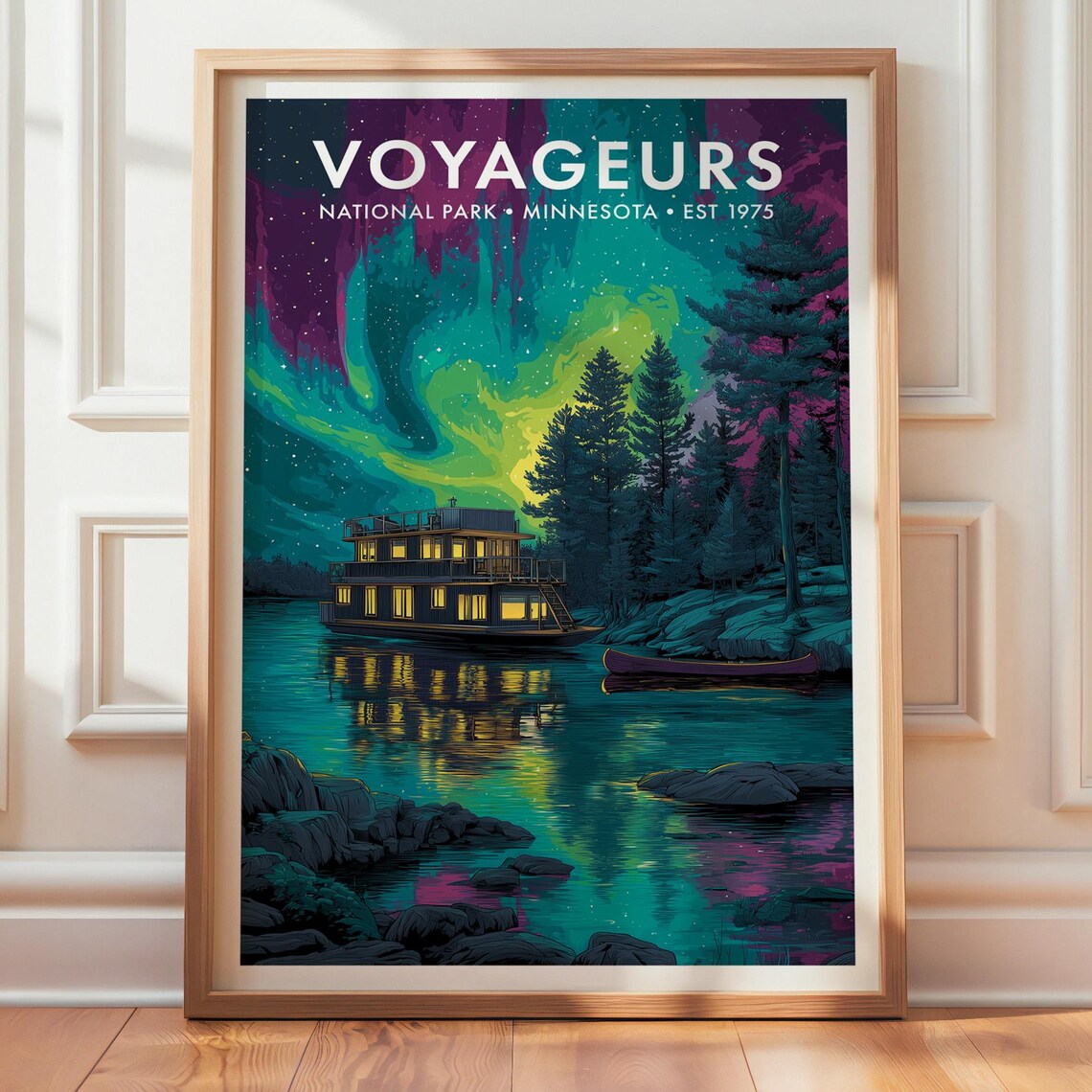 Voyageurs National Park Minnesota Northern Lights Travel Poster