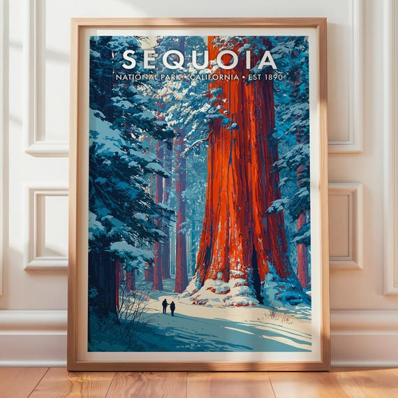 Sequoia National Park Poster Nature Landscape Wall Art Decor Retro Travel Print