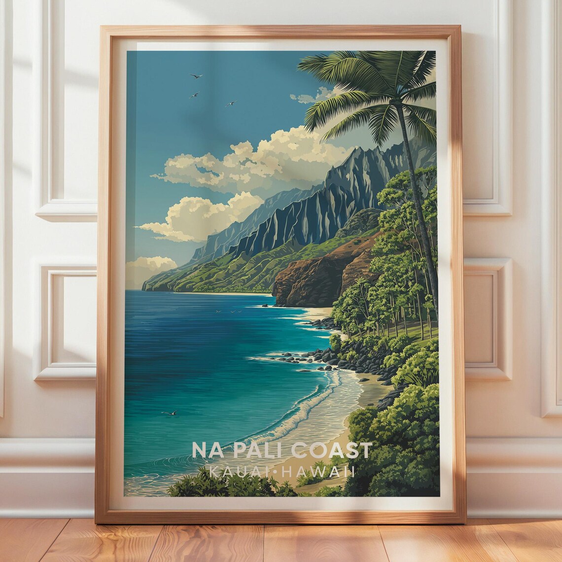 Na Pali Coast Kauai Hawaii Lush Cliffs Vintage Travel Poster