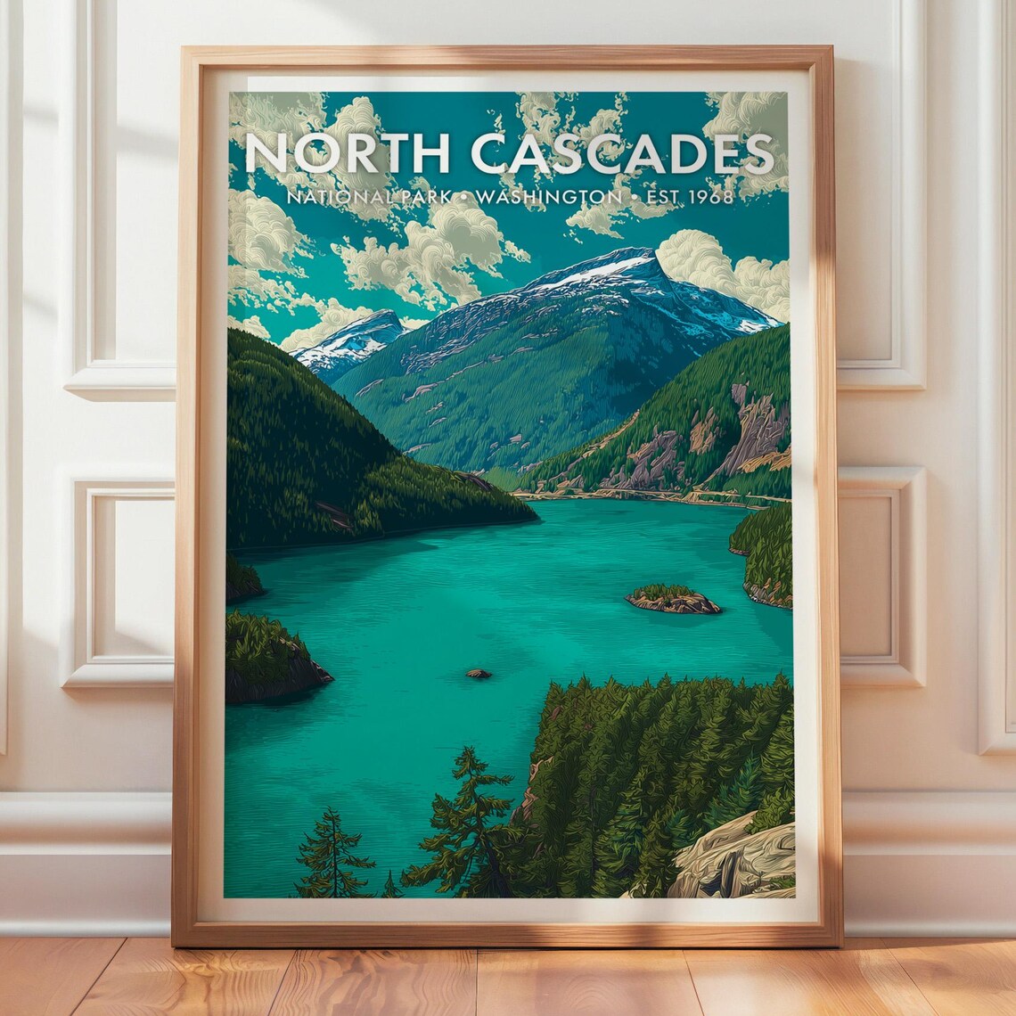 North Cascades National Park Retro Travel Poster