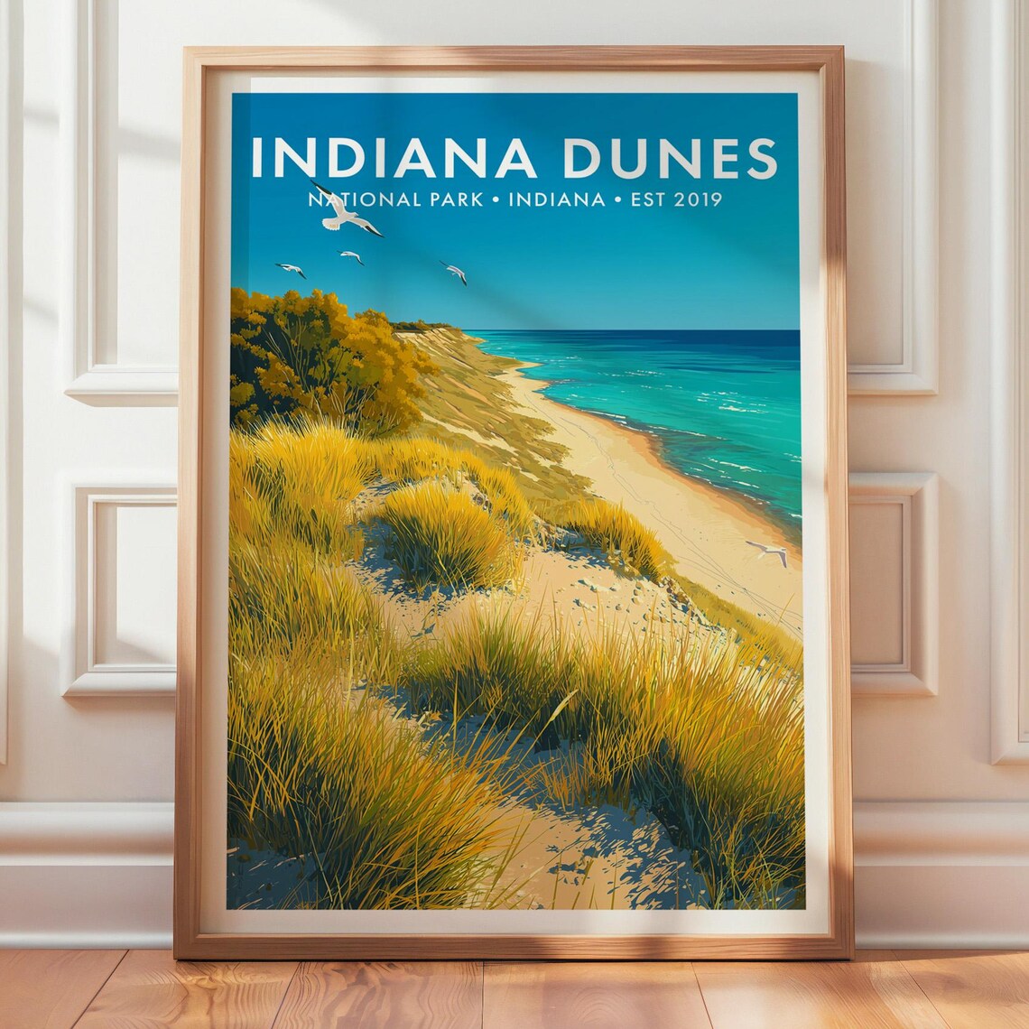 Indiana Dunes National Park Lake Michigan Beach Vintage Travel Poster