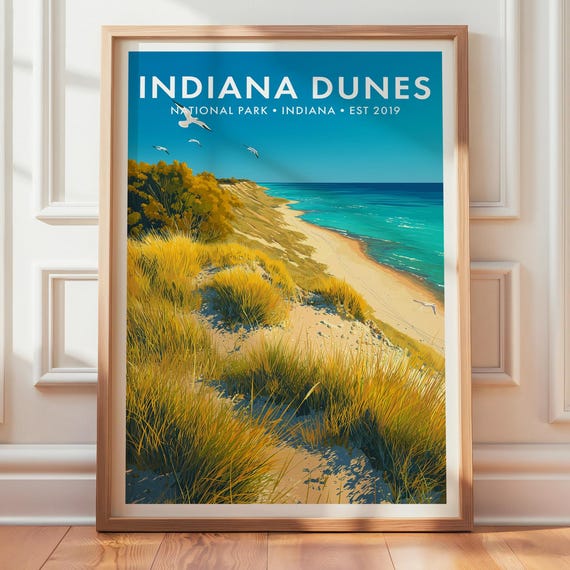 Indiana Dunes National Park Poster Nature Landscape Wall Art Decor Retro Travel Print