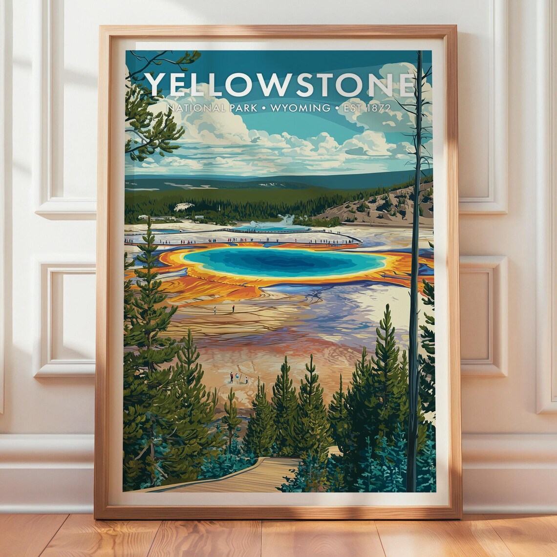 Yellowstone National Park Grand Prismatic Spring Vintage Travel Poster