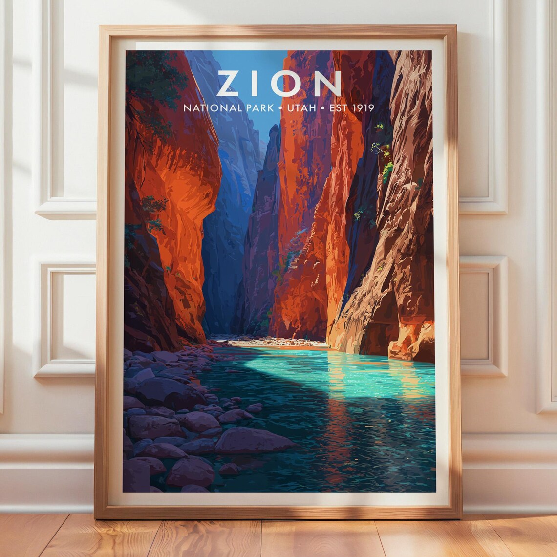 Zion National Park Retro Travel Poster, Landscape Art Print