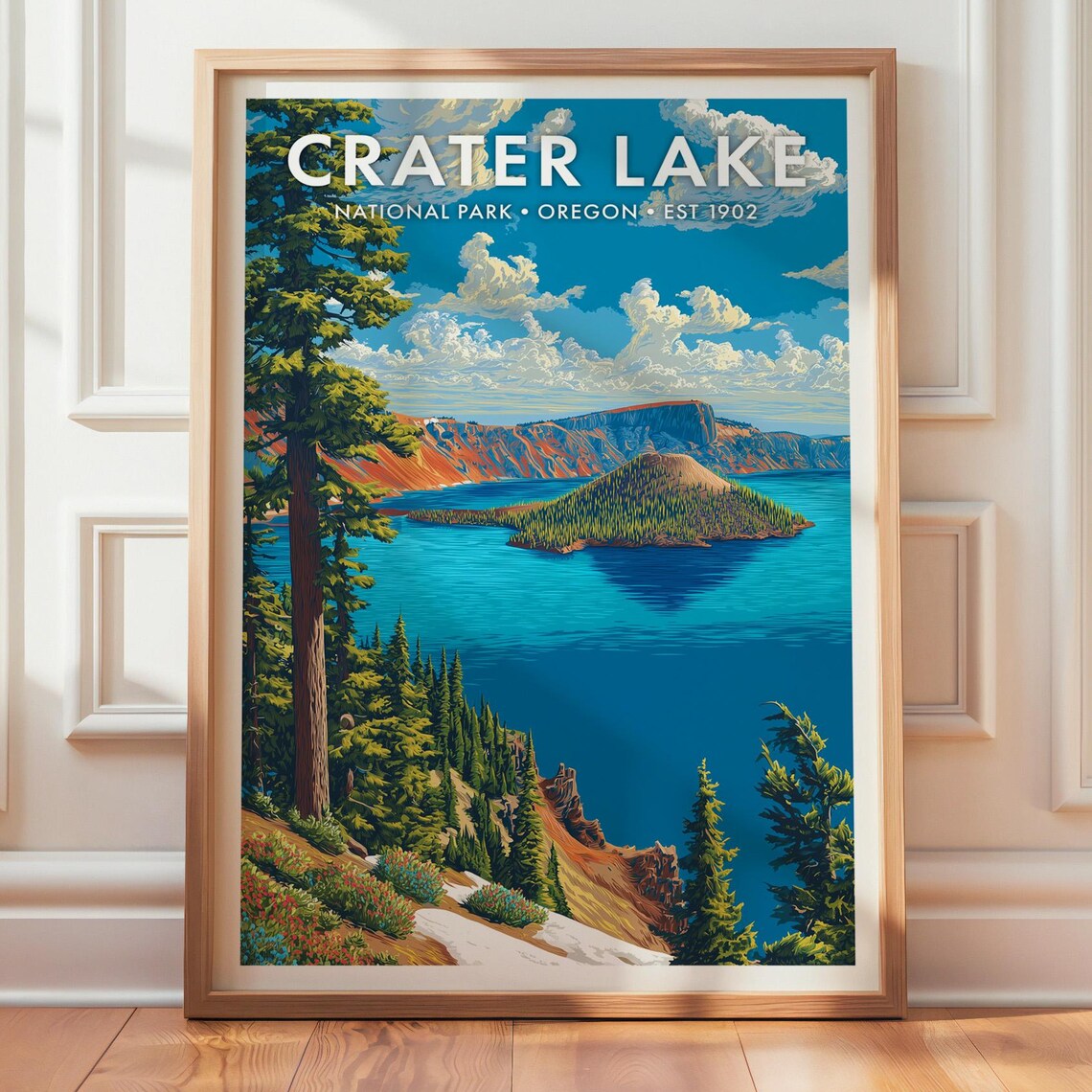 Crater Lake National Park Retro Travel Poster