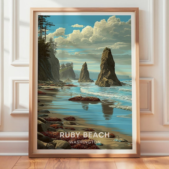 Ruby Beach Washington Vintage Travel Poster