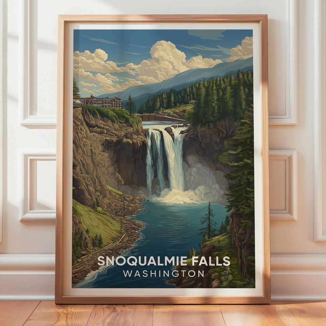 Snoqualmie Falls Washington Vintage Retro Travel Poster Waterfall