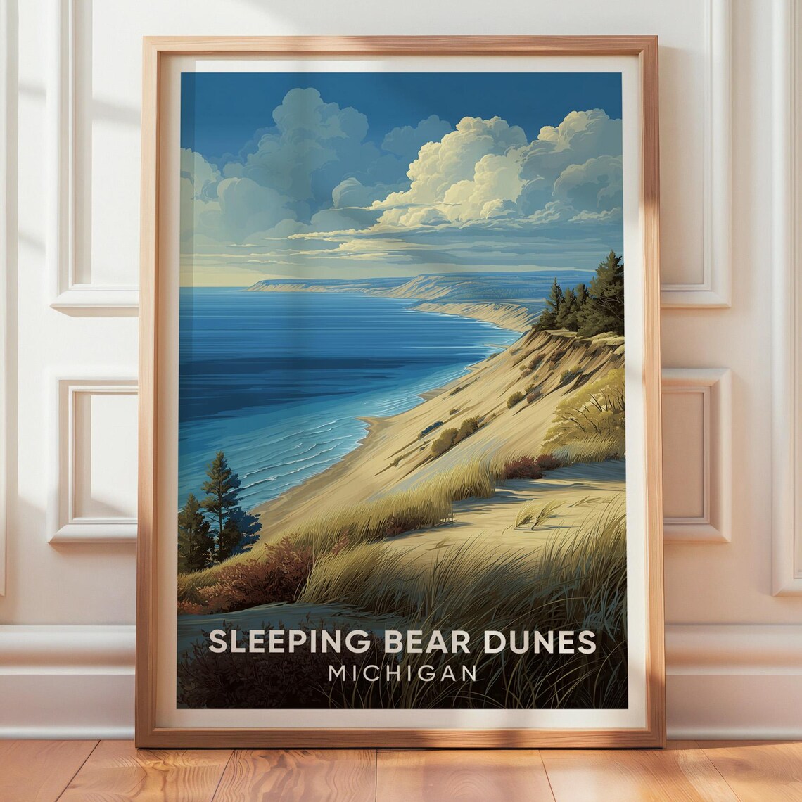 Sleeping Bear Dunes Michigan Lake Shore Scenic Vintage Retro Travel Poster