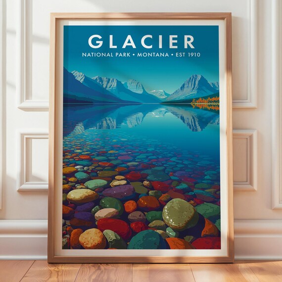 Glacier National Park Montana Colorful Pebble Lake Reflection Poster