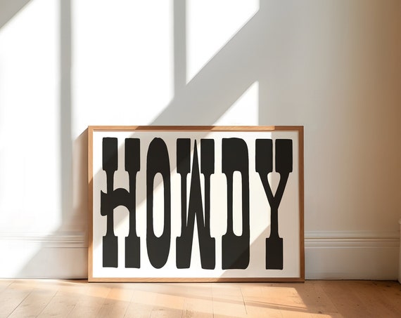Howdy Minimalist Retro Art Print, Texas Decor