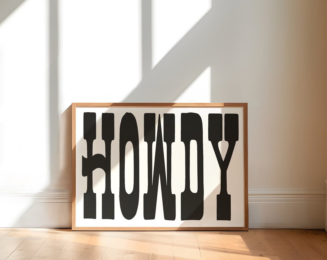Howdy Minimalist Retro Art Print, Texas Decor