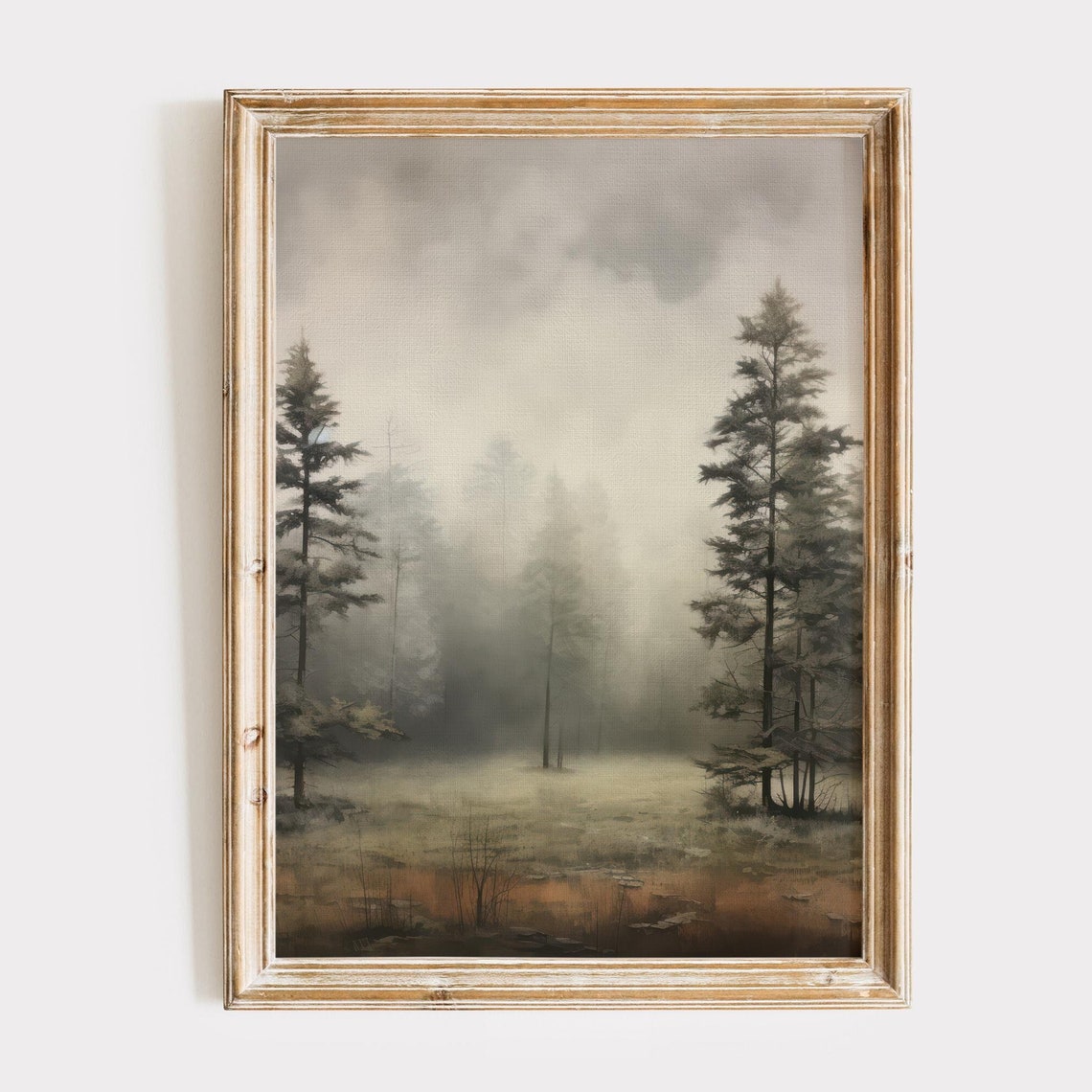 Foggy Pine Forest Moody Landscape Misty Neutral Nature Wall Poster