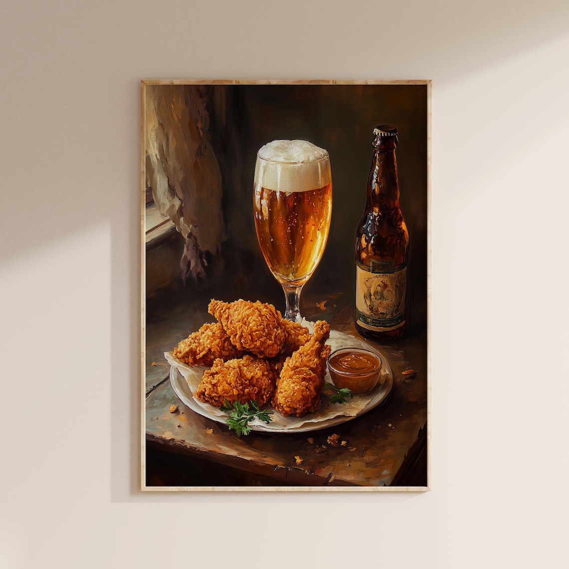 Beer and Fried Chicken Cocktail Bar Cart Decor Art Print