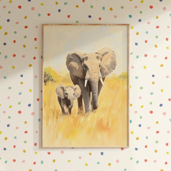 Nursery Mother And Baby Elephant Print Kids Room Wall Decor Baby Safari Animal Drawing Children Room Art Nursery Artwork