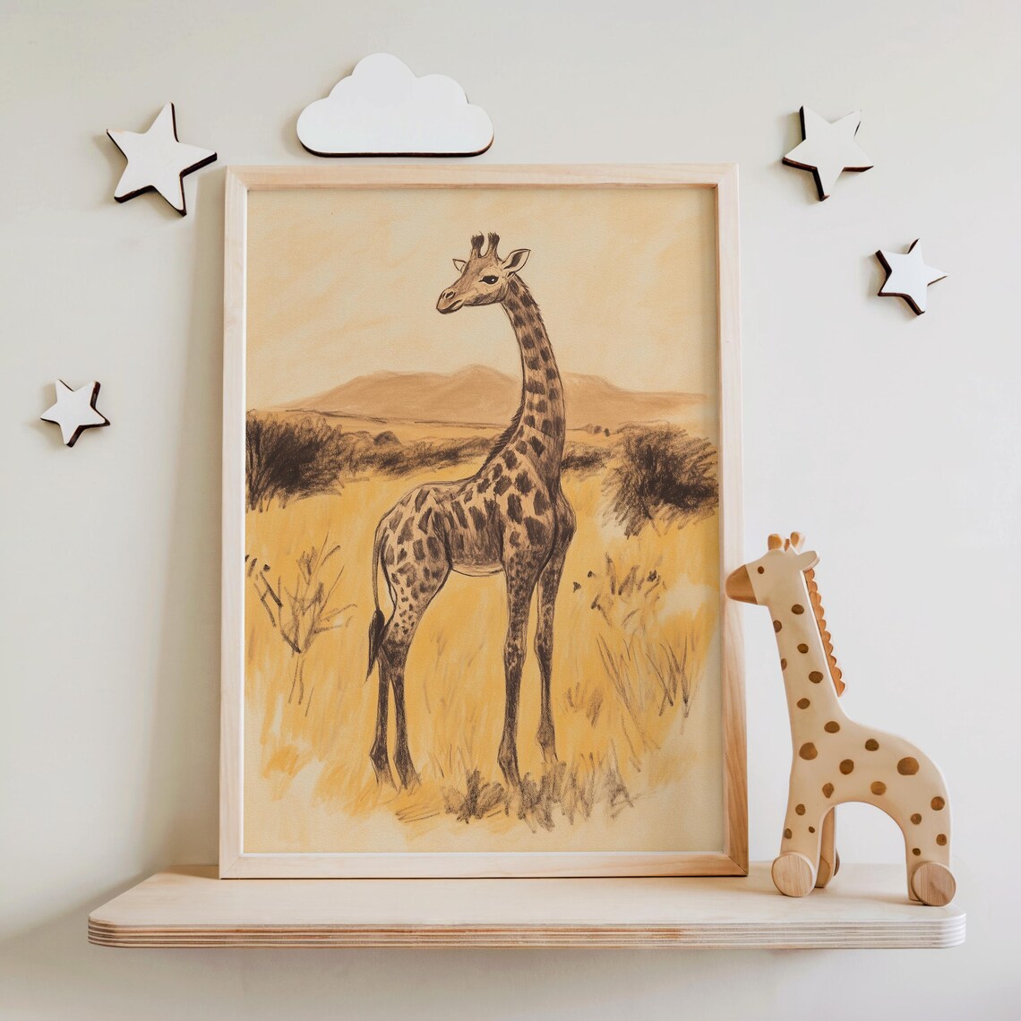 Nursery Giraffe Safari Beige Sketch Kids Room Animal Decor Poster - Image 5