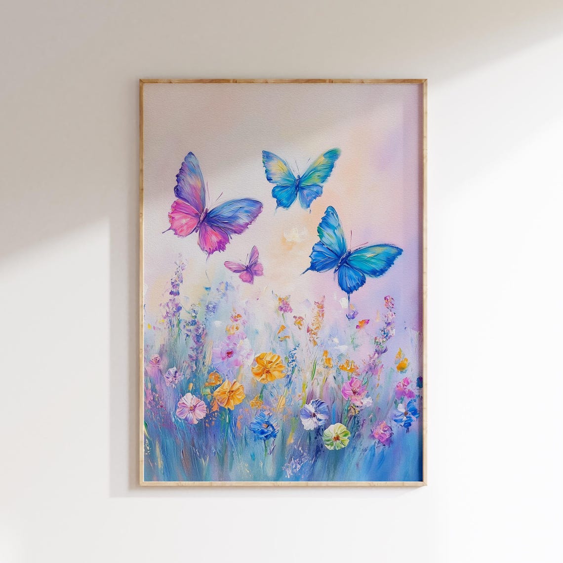 Colorful Butterflies Flying Over a Wildflower Meadow Painting Poster - Image 5