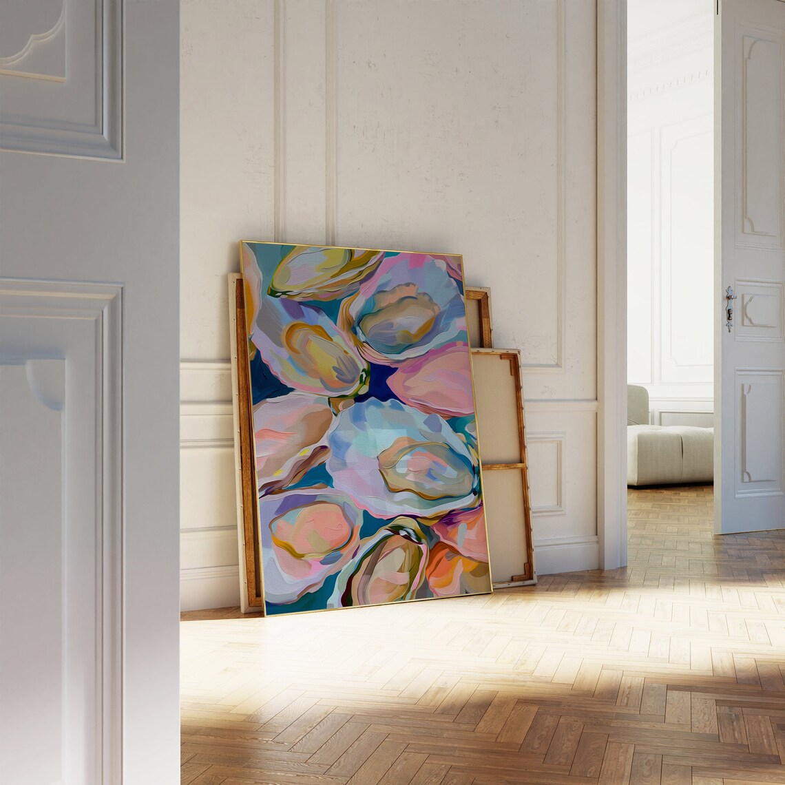 Abstract Colorful Oyster Shell Painting, Beach House Art Print - Image 4