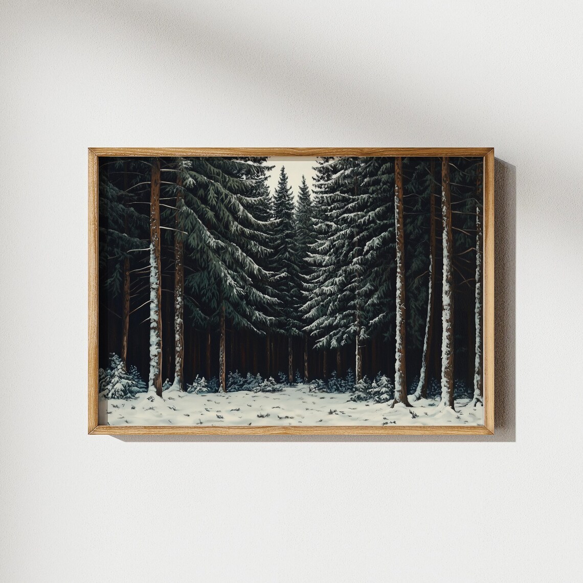 Vintage Winter Pine Forest Rustic Snowy Landscape Dark Cabin Wall Poster - Image 2