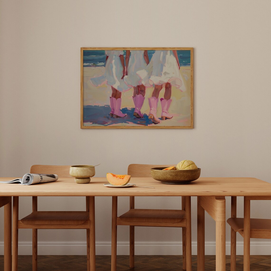 Pink Cowboy Boots Beach Girls Coastal Cowgirl Oil Painting Poster - Image 3