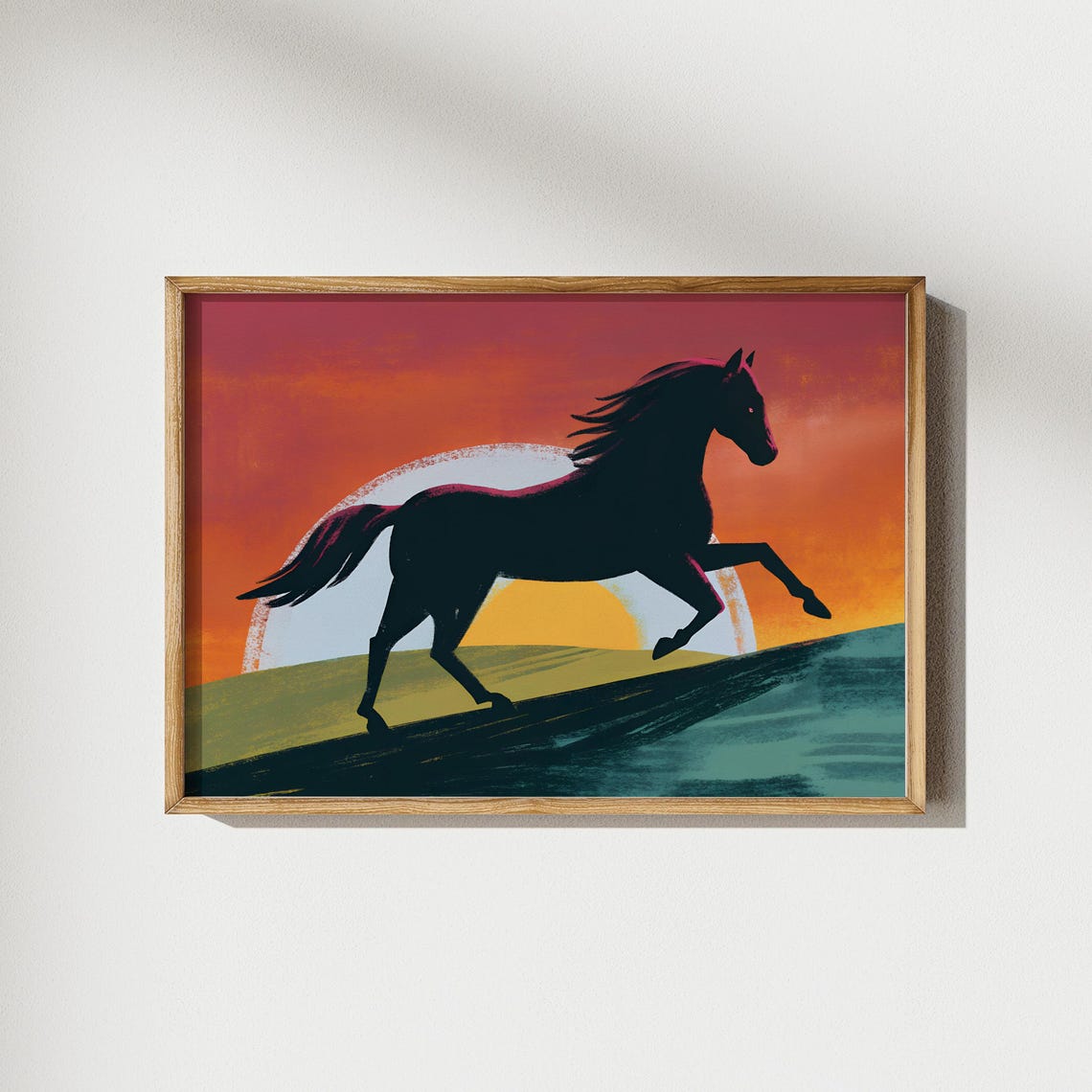 Horse In The Sunset Print Southwestern Room Decor Neutral Western Home Art Painting Western Horse Poster Western Art - Image 2
