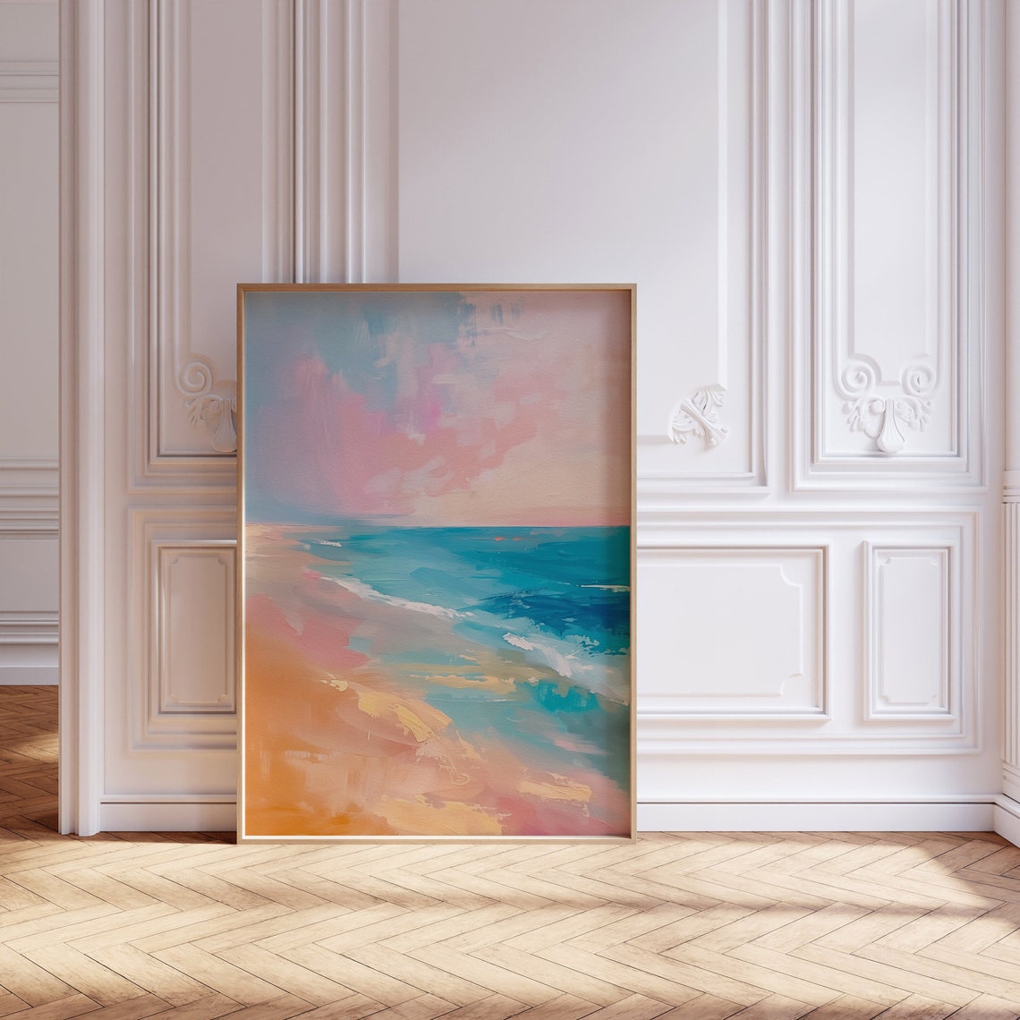 Abstract Pastel Ocean Seascape Colorful Beach Painting Poster - Image 5