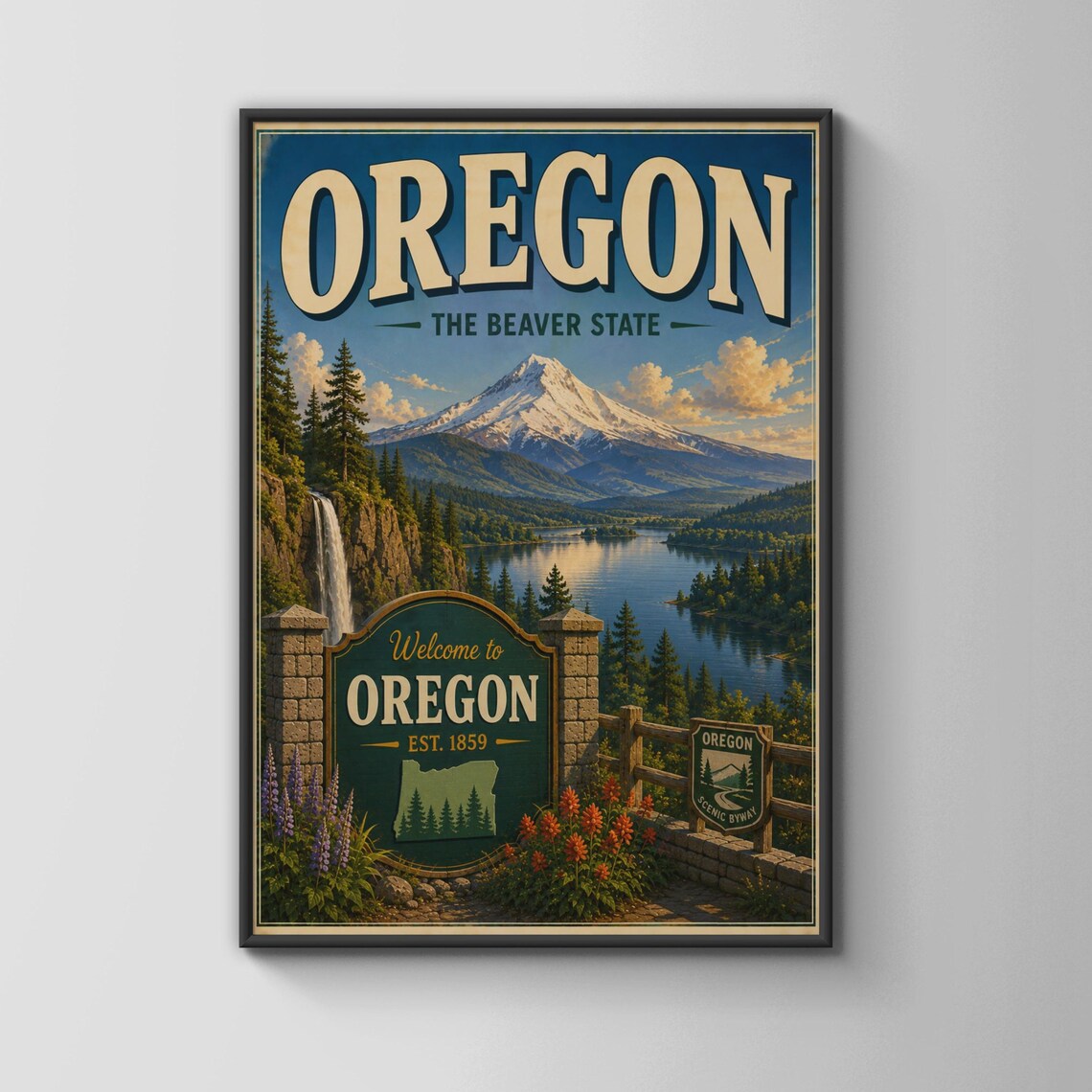 Oregon Vintage Travel Poster, Pacific Northwest