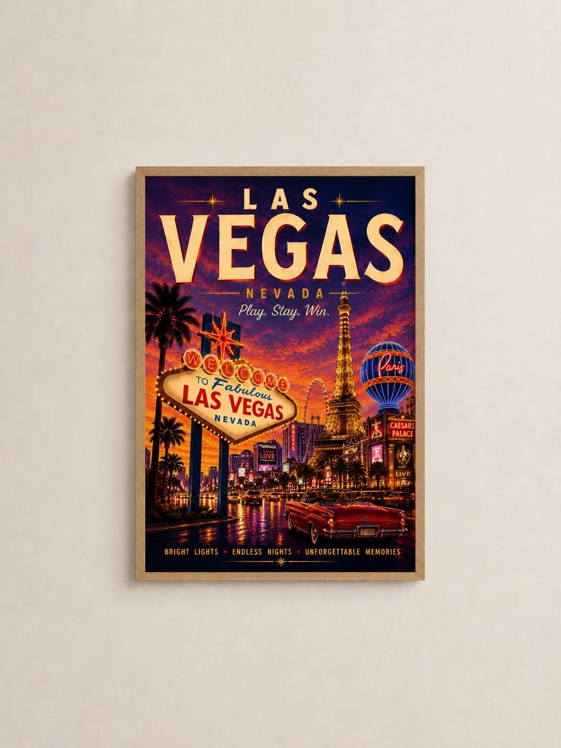 Las Vegas Nevada Welcome to Fabulous Strip Neon Night Poster