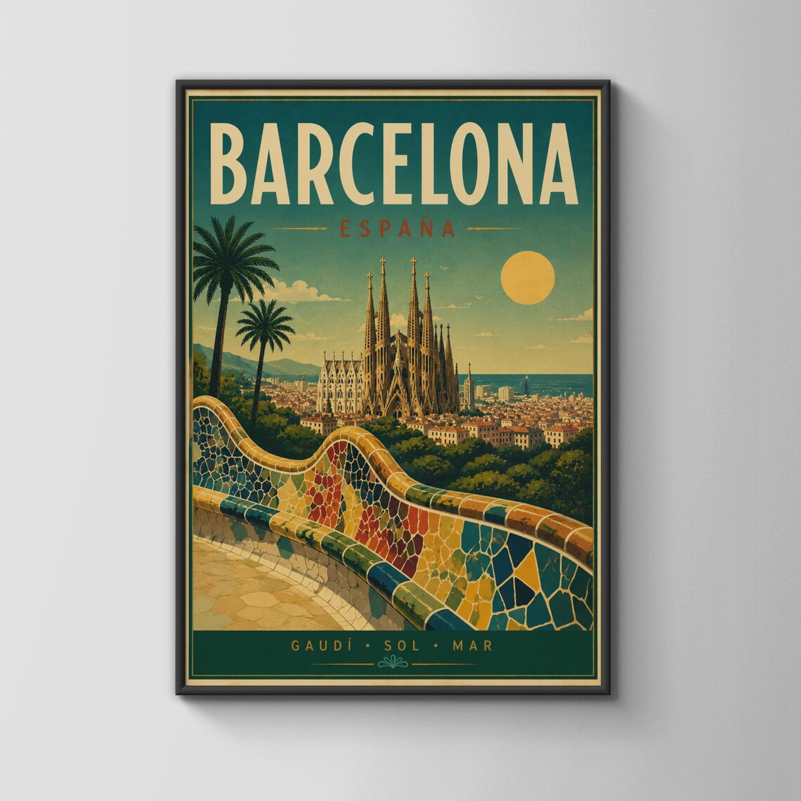 Barcelona Espana Spain Gaudi Sagrada Familia Vintage Travel Poster