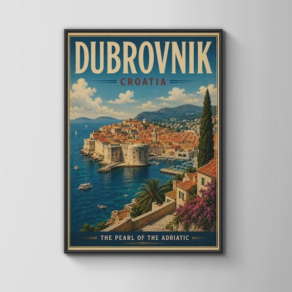 Dubrovnik Croatia Vintage Travel Poster Pearl Of Adriatic Coast Art