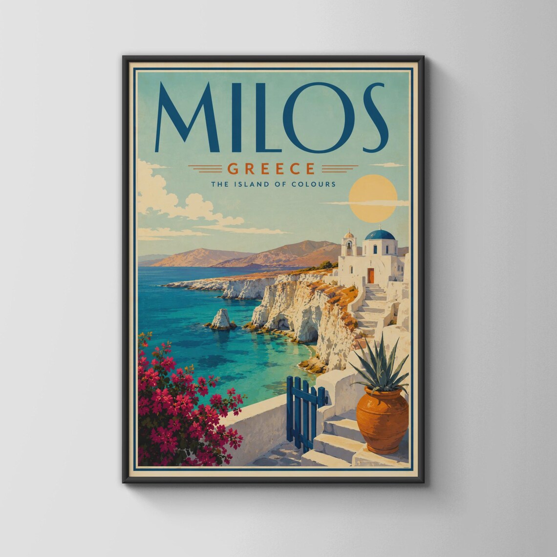 Milos Greece Vintage Travel Poster, Aegean Sea
