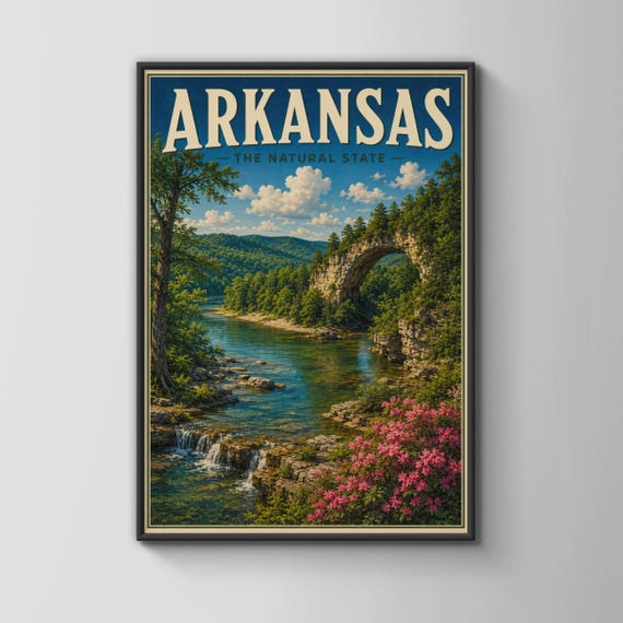 Arkansas Travel Poster The Natural State Wall Art Vintage Style River Landscape Print